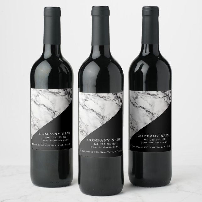 White Marble Black Grain Wine Label (Bottles)