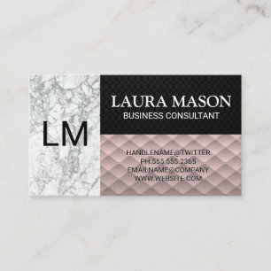 White Marble Black Mesh Pink Tiling Business Card
