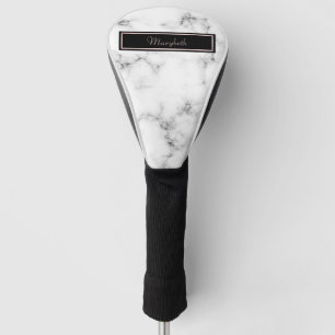 White Marble Black Silver Monogrammed Name Golf Head Cover