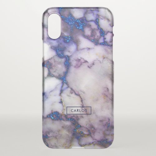 White Marble  Blue Glitter Accent iPhone XS Case