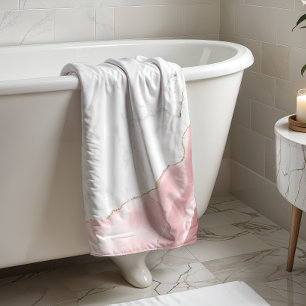 White Marble Blush Pink Agate Gold Glitter Hand Towel