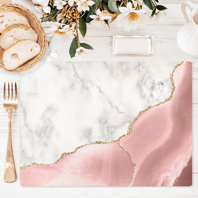 White Marble Blush Pink Agate Gold Placemat (Creator Uploaded)