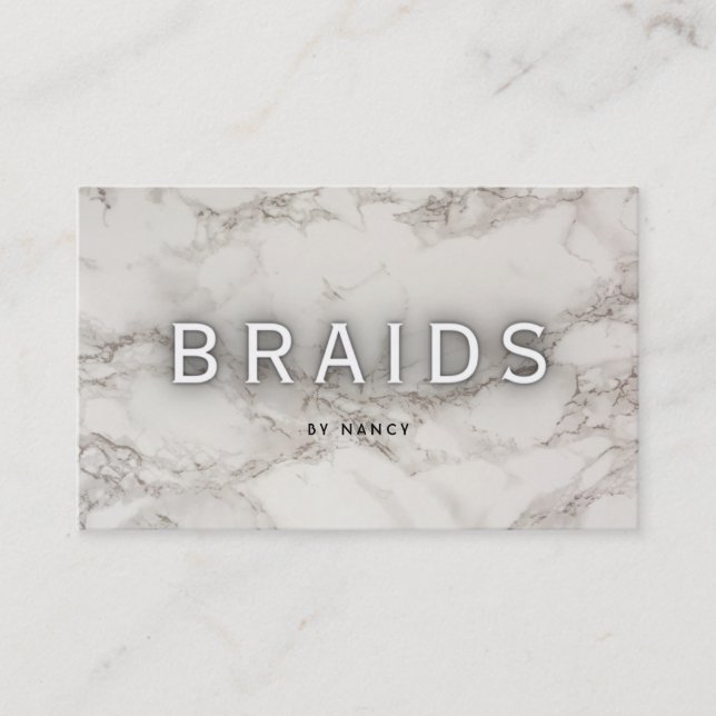 White Marble Braids Business Card (Front)