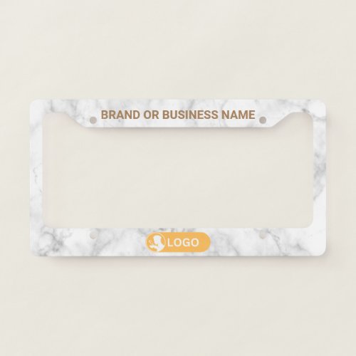 White Marble Business Company Custom Text  Logo License Plate Frame