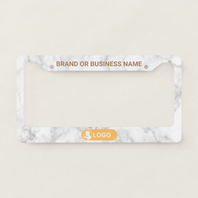 White Marble Business Company Custom Text & Logo License Plate Frame (Front)