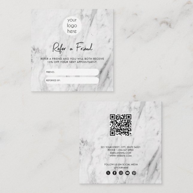White Marble Business Refer A Friend Referral Card (Front/Back)