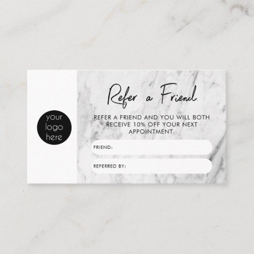 White Marble Business Refer A Friend Referral Card