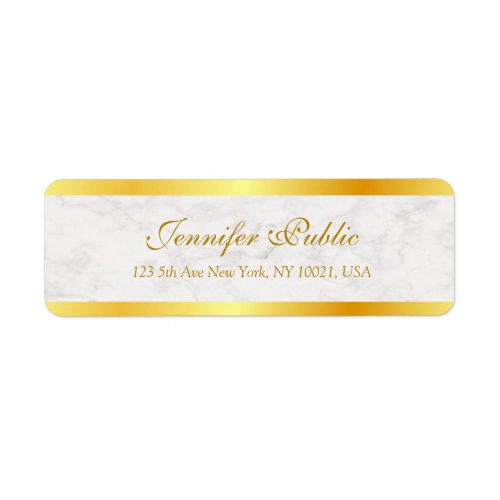 White Marble Calligraphy Typed Script Gold Text Label
