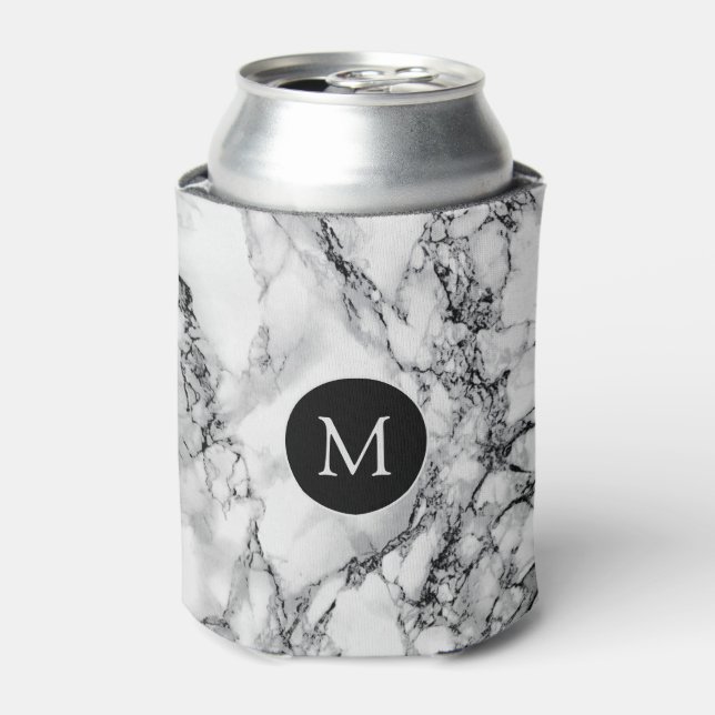 White Marble Can Cooler with Custom Letter (Can Front)