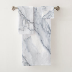 White Marble Carrara Calacatta Texture Bath Towel Set
