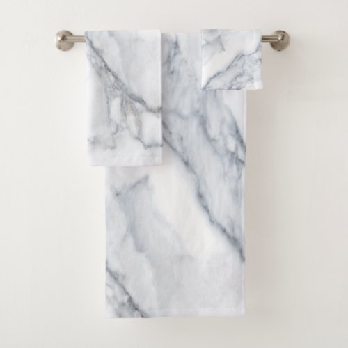 White Marble Carrara Calacatta Texture Bath Towel Set