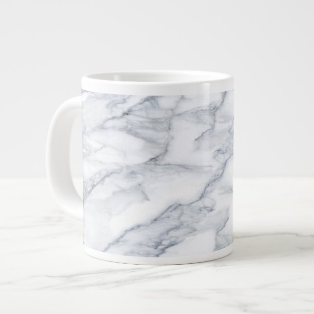 White Marble Carrara Calacatta Texture Giant Coffee Mug (Front Left)