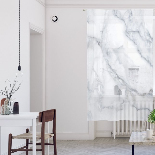White Marble Carrara Calacatta Texture Sheer Curtains (Living Room)