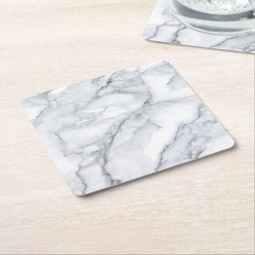 White Marble Carrara Calacatta Texture Square Paper Coaster