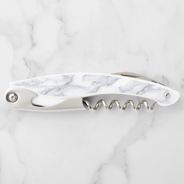 White Marble Carrara Calacatta Texture Waiter's Corkscrew (Front)