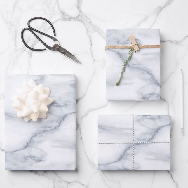 White Marble Carrara Calacatta Texture Wrapping Paper Sheets (Front)