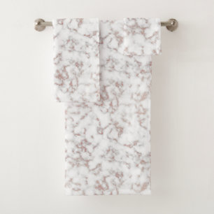 White Marble Carrara Rose Gold Glitter Texture Bath Towel Set