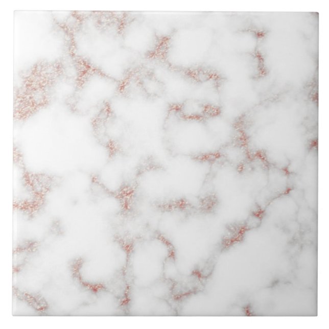 White Marble Carrara Rose Gold Glitter Texture Ceramic Tile (Front)