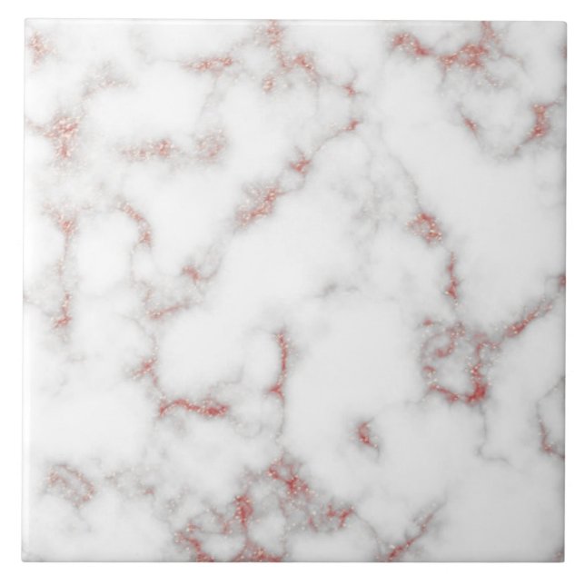 White Marble Carrara Rose Gold Glitter Texture Ceramic Tile (Front)