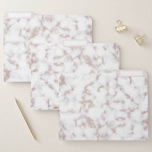 White Marble Carrara Rose Gold Glitter Texture File Folder