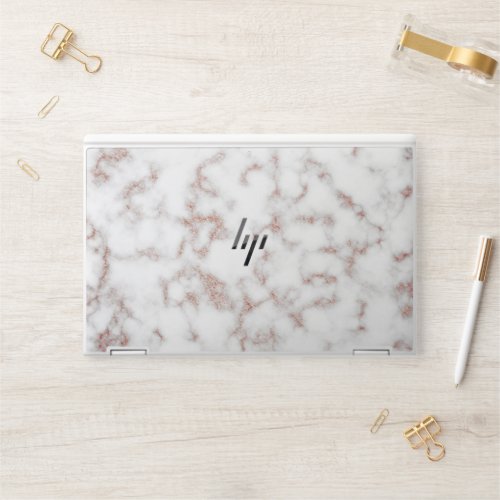 White Marble Carrara Rose Gold Glitter Texture HP Laptop Skin