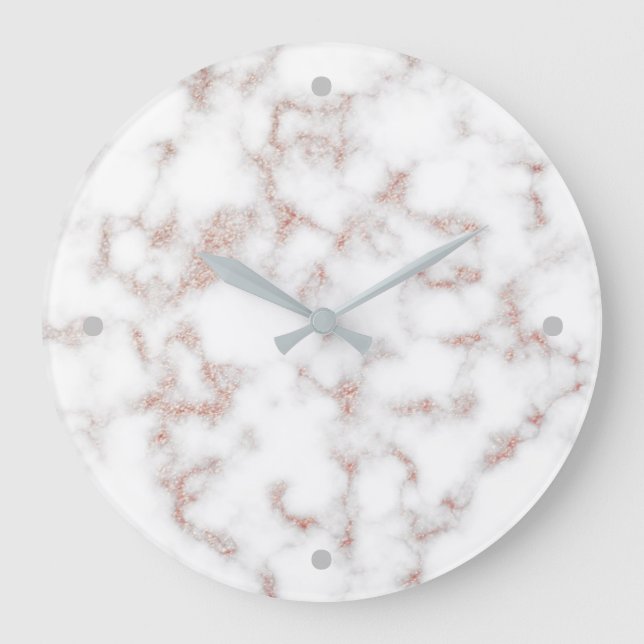 White Marble Carrara Rose Gold Glitter Texture Large Clock (Front)
