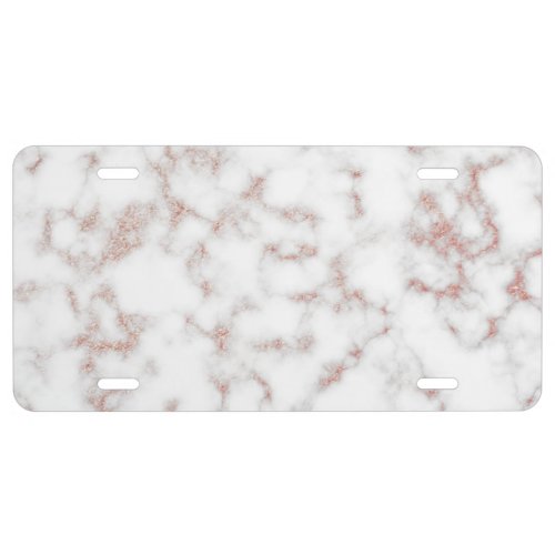 White Marble Carrara Rose Gold Glitter Texture License Plate