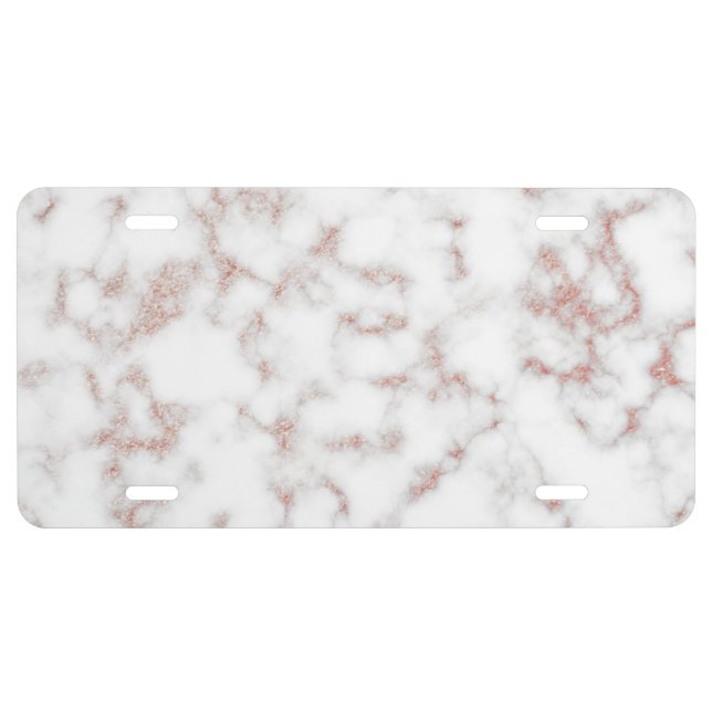 White Marble Carrara Rose Gold Glitter Texture License Plate (Front)