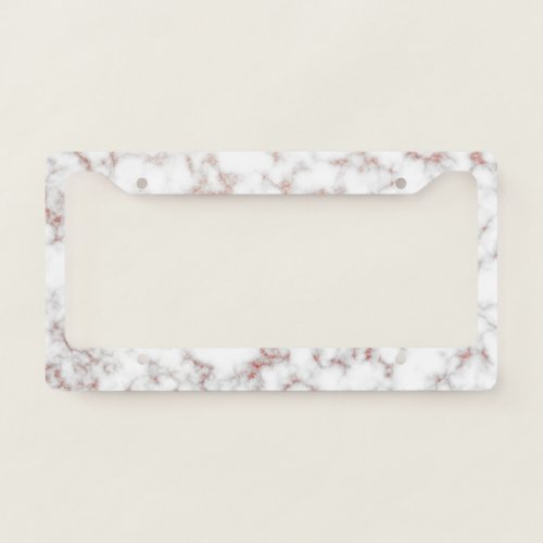 White Marble Carrara Rose Gold Glitter Texture License Plate Frame