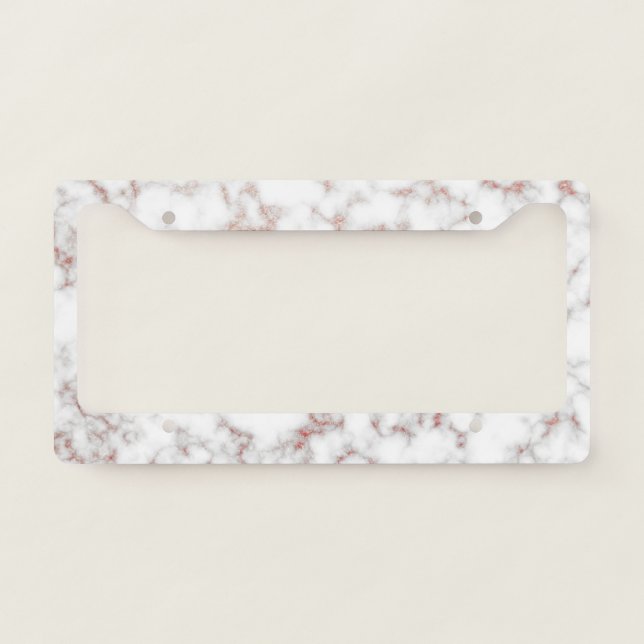 White Marble Carrara Rose Gold Glitter Texture License Plate Frame (Front)