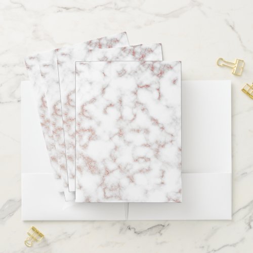 White Marble Carrara Rose Gold Glitter Texture Pocket Folder