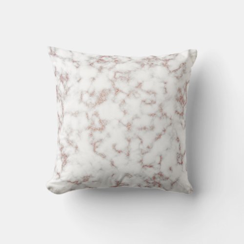 White Marble Carrara Rose Gold Glitter Texture Throw Pillow