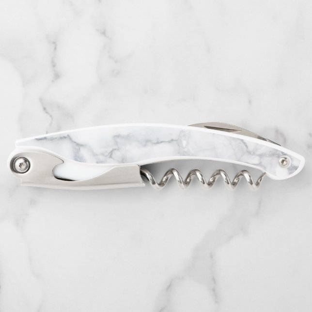 White Marble Carrara Texture Waiter's Corkscrew (Front)