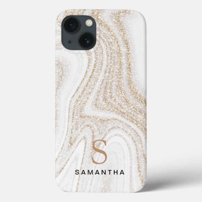 White marble chic gold glitter monogram Case-Mate  iPhone Case (Back)
