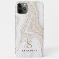 White marble chic gold glitter monogram