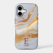 White marble chic gold glitter monogram