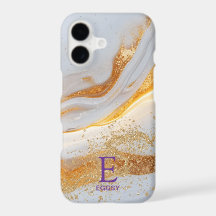 White marble chic gold glitter monogram