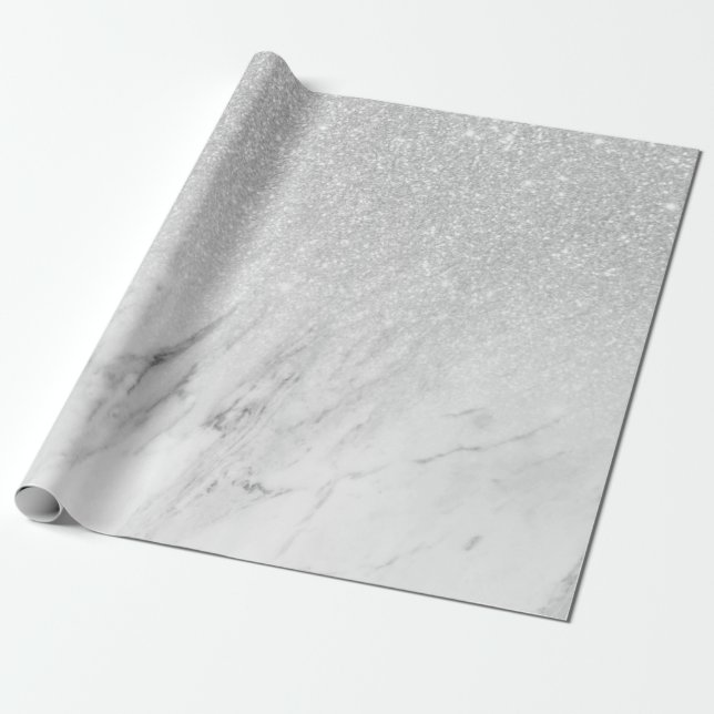 White Marble Chic Silver Glitter Wrapping Paper (Unrolled)