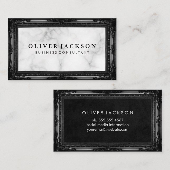 White Marble | Classic Antique Frame Business Card (Front/Back)