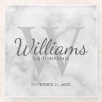 White Marble Classic Script Personalized Groomsmen