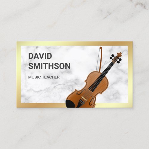 White Marble Classy Violin Music Teacher Violinist Business Card