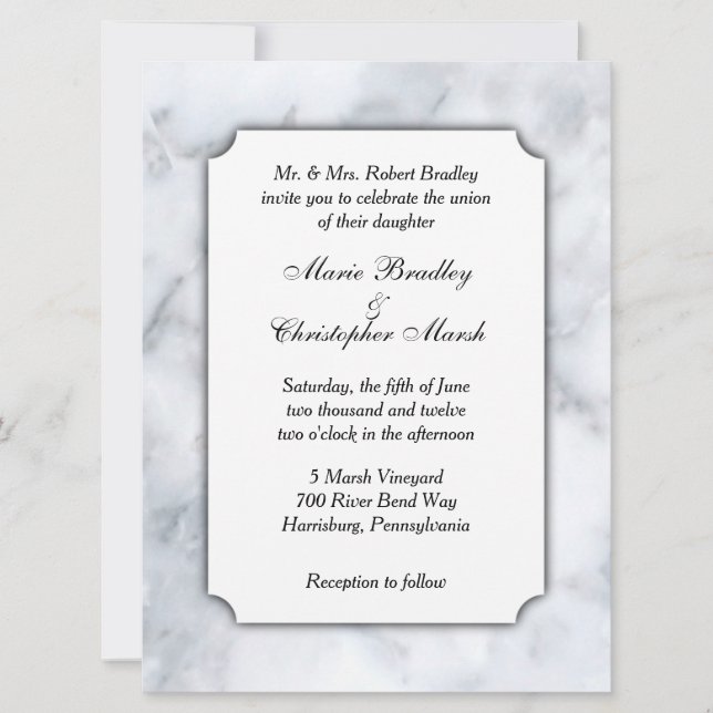 White Marble Classy Wedding Invitation (Front)