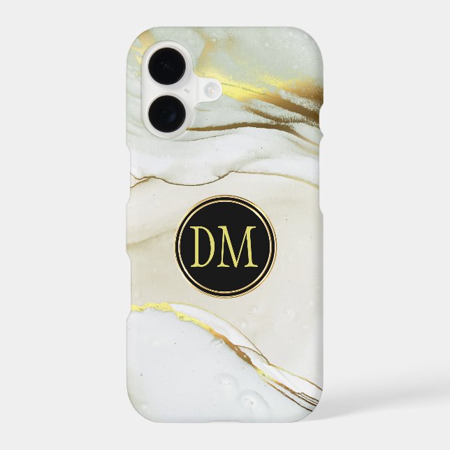 White Marble Cloud Gold Lace Monogram Case-Mate iPhone Case (Back)