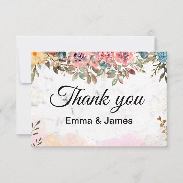 White Marble Colorful Creative Watercolor Thank You Card (Front)