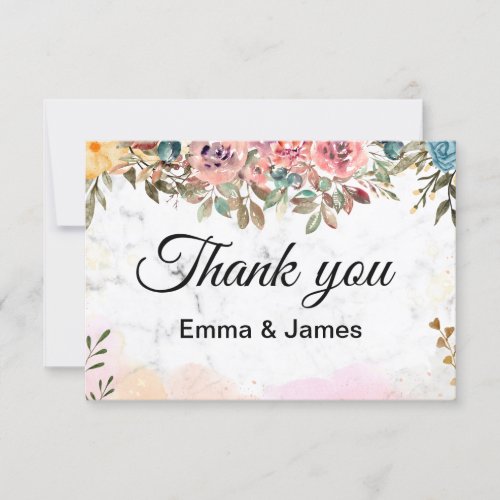 White Marble Colorful Creative Watercolor Thank You Card