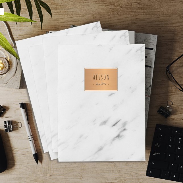 White marble copper geometric trendy chic school pocket folder (Creator Uploaded)