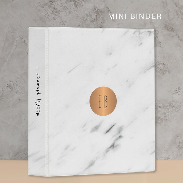 White marble copper geometric trendy planner mini binder (Creator Uploaded)