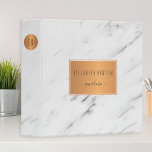 White marble copper geometric trendy portfolio 3 ring binder<br><div class="desc">Personal, school (teacher / student) or business sophisticated hip girly glam binder in modern white marble and metallic look copper combination. Personalize it with your name / text inside the label on the front side, your initials name / monogram in the copper circle on the spine and with your school...</div>