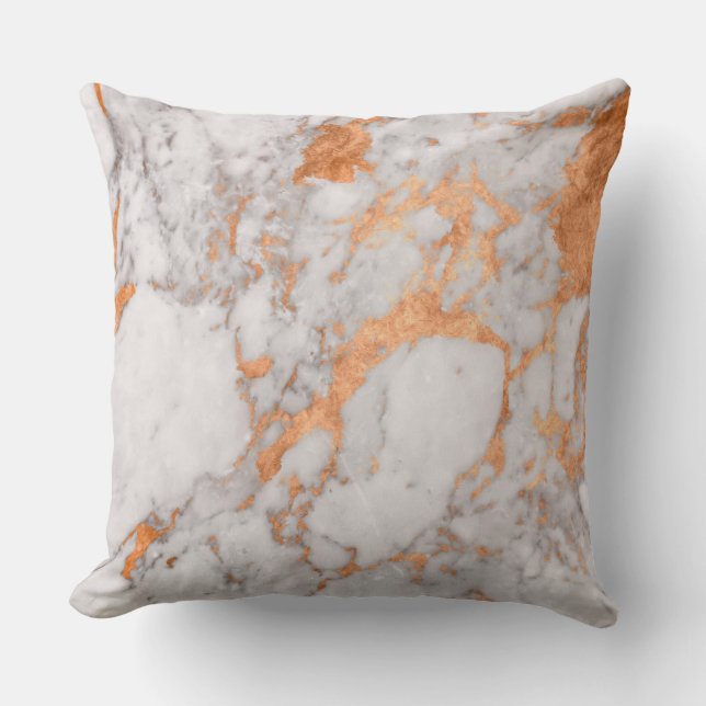 White Marble & Copper Throw Pillow (Front)