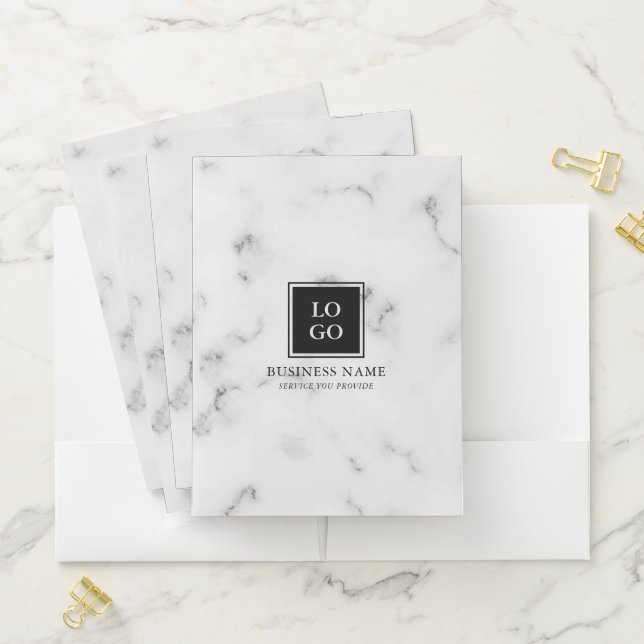 White Marble Custom Logo Profesional Pocket Folder (In Situ)